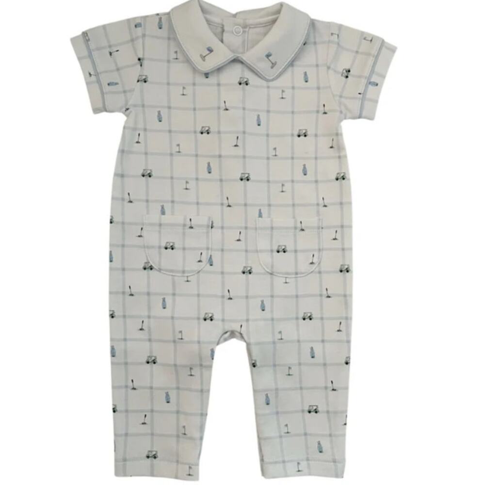 Tecomoabesos Pima Cotton Golf Jumpsuit Short Sleeve Blue Size 3M